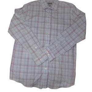 Michael Kors Men's Blue, Purple And White Plaid Shirt M